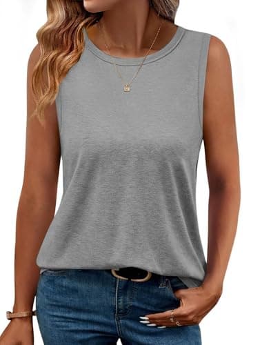 GKBK Womens Tank Tops Loose Fit High Neck Casual Flowy Summer Tees Crew Neck Trendy Sleeveless Tops 2025 Beach Vacation OutfitGray, XL - Image 1