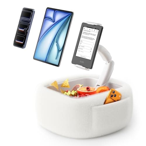 LULULOOK Ultra Fluffy Kindle Pillow Stand for Reading, Lap Tablet Pillow Stand with Snack Bowl & Flodable Arm Compatible with iPad, Phone and 4.7-14.6” Tablet for Book Reading in Bed - Image 1