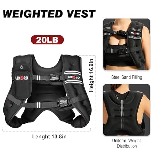 Weighted Vest for Men Women, No-Bounce 6LB 8LB 12LB 16LB 20LB 25LB 30LB Weights Vest with Adjustable Buckles & Reflective Stripes | Weight Vest for Walking Running Hiking Workout - Thumbnail 2