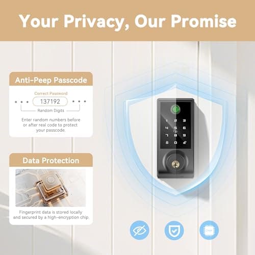 IRONZON Smart Door Lock Deadbolt Lock with Touchscreen Keypad, Fingerprint Door Lock for Front Door, 5-in-1 Keyless Entry Door Lock, App Control, 4 IC Cards, Auto Lock, 15-Min Installation - Thumbnail 5