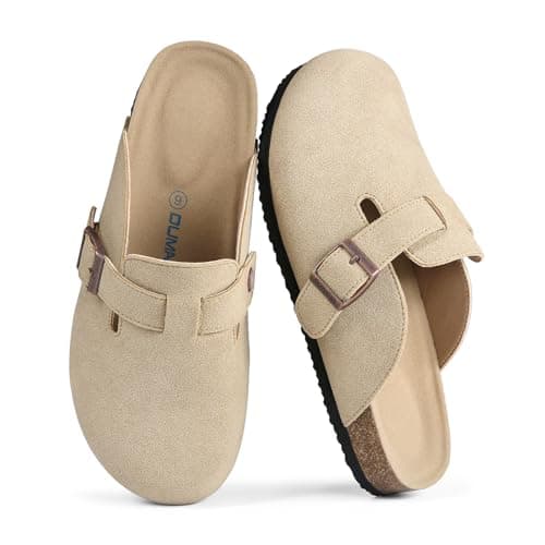 Dumalum Suede Clogs for Women & Men - Comfort Cork Footbed with Arch Support - Adjustable Buckle Mules Slip-On Sandals Unisex Potato Shoes Home Slippers Khaki - Image 1