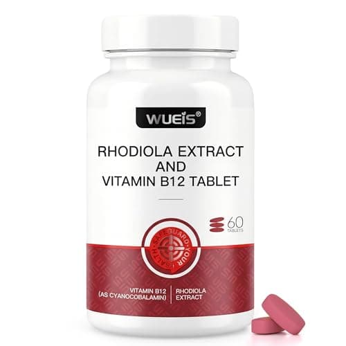 WUIES Rhodiola Rosea Supplement for Energy & Stress Support with Vitamin B12, Folic Acid & Siberian Ginseng, Adaptogen Supplement for Focus, Nervous System & Mental Clarity, 60 Tablets