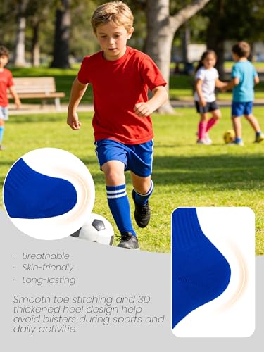 Hryrbay 4 Pairs Kids Cotton Soccer Socks Cushion Striped Baseball Uniform Boys World Cup Sock Toddler Girls Knee High Socks (Black, White, Blue, Green,6-9 Years) - Thumbnail 5