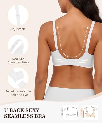 Xcutting Wireless Bra for Women No Underwire Seamless Full Coverage Comfortable Bralettes Deep V Push Up Tshirt Bras, White-Medium - Thumbnail 4