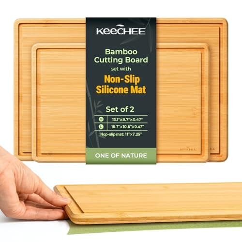 Keechee 2Pcs Cutting Board with Non-slip Mat, Bamboo Cutting Boards for Kitchen Meal Prep & Serving - Wood Serving Board Sets with Deep Juice Groove Ideal Kitchen Gifts - Image 1