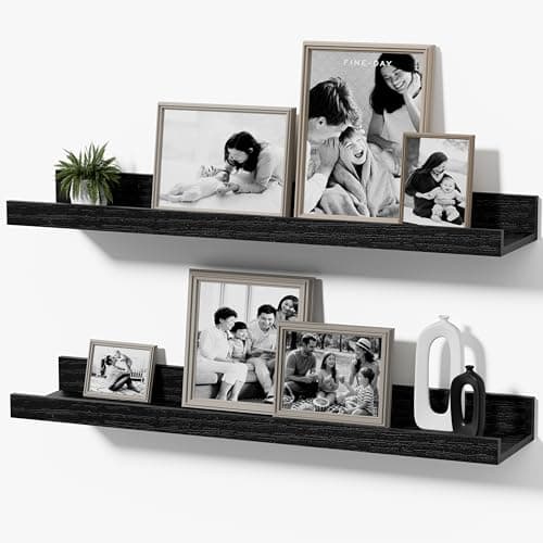 Mifurn Floating Picture Ledge Shelves, 2-Pack Wall Mounted Book Shelf for Nursery & Kids Room, Floating Shelves for Wall Photo Frames with Lip, Living Room or Bedroom, 24inch, Black - Image 1