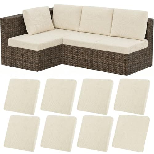 HEBE Stretch Patio Cushion Covers Set 8pcs,Waterproof Outdoor Couch Covers Replacement,Washable Reusable Seat Cushion Slipcovers for Patio Furniture Protector,Chair Cushion Cover - Image 1