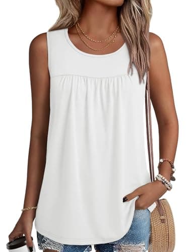 NORACORA Womens Summer Tank Tops Sleeveless T Shirt Casual Loose Fit Tunic Blouses White L - Image 1