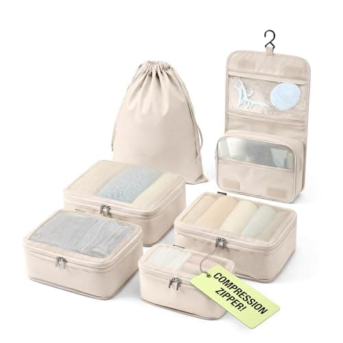 Vandel Space-Saving Compression Packing Cubes for Women with Hanging Toiletry Bag, Laundry Bag, Compressible Carry On Suit Case Organizer Luggage Packing Cubes for Travel Compression Organizer Bags - Image 1