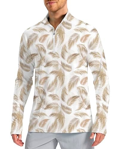 Pudolla Mens Sun Protection Shirt Men Quick Dry Long Sleeve Shirts Men Athletic Workout Shirts UV Protection Shirts(White Palm S) - Image 1