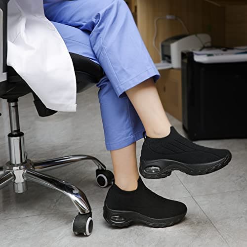 STQ Womens Slip on Walking Shoes Breathable Non Slip Work Shoes Comfortable Orthopedic Sneakers with Arch Support Pure Black 7.5 - Thumbnail 3