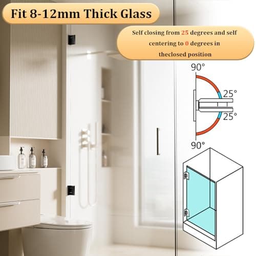 Alise Glass Shower Door Hinge,Hinges for Glass Doors,Heavy Duty Solid SUS304 Stainless Steel 90° Cabinet Hinges,Frameless Shower Doors Hardware Replacement Part,Matte Black(1P) - Thumbnail 6