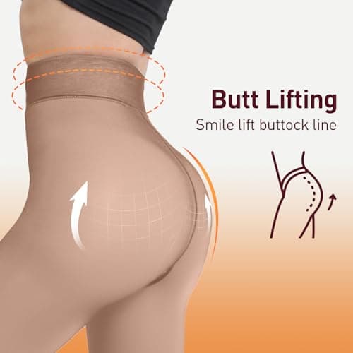 JIZ Translucent Fleece Lined Tights Women, Thermal Tights for Women, Pantyhose Leggings, Warm Sheer Tights for Women Winter (Medium, Brown) - Thumbnail 4