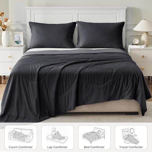HOMFINE Cooling Comforter Twin Size, Black Summer Cooling Blanket for Hot Sleepers and Night Sweats, Japanese Double-Sided Cold Tech Fabric Q-Max 0.45, Soft Breathable Silky Smooth Lightweight - Thumbnail 6