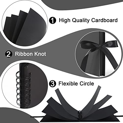 Vienrose Scrapbook Photo Album with Corner Stickers 12x12 inches DIY with Cover Photo Pocket 80 Pages Silk Ribbon Hardcover Album for Guest Book Wedding Baby Shower Christmas Black - Thumbnail 4
