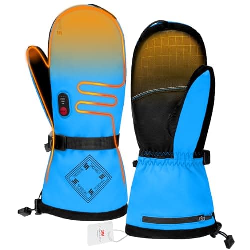SURGOAL Heated Gloves for Men, 7.4V Heated Mittens for Women Rechargeable, PU Waterproof & Touchscreen Ideal for Winter, Hunting, Motorcycle, Skiing, Snowboarding, Fishing, Camping, Work (Blue, L) - Image 1