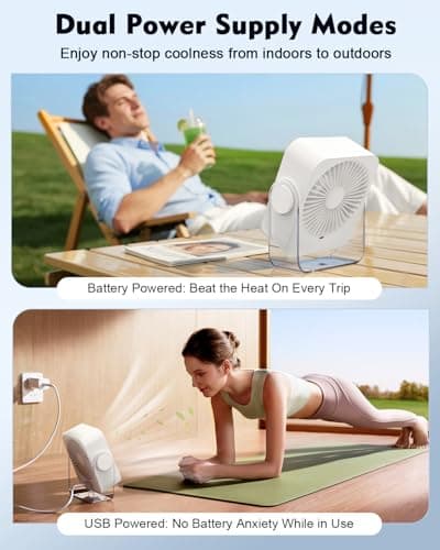 Ehoyal Rechargeable Desk Fan: Small Battery Operated Fan 5000mAh, 199 Speeds Digital Display, 120° Tilt Adjustable, 6.6" Quiet Table Top Fans for Bedroom Home Dorm Office Travel, Beige - Thumbnail 3