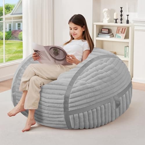 HABUTWAY Bean Bag Chair 3FT Big Bean Bag Chairs for Adults with Memory Foam Filled,3'Beanbag Chair with Soft Faux Fur Cover,Comfy Bean Bag Sofa for Classroom,Living Room,Game Room,Bedroom-Light Grey - Thumbnail 4