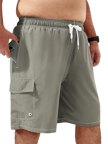 Arcweg Mens Big and Tall Swim Trunks 9" Quick Dry Swim Shorts with Compression Brief Liner Cargo Pocket Bathing Suits Borard Shorts for Men Pluse Size XL-6XL Light Gray - Image 1