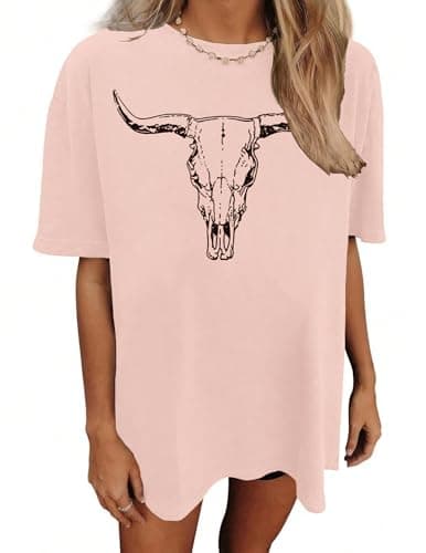LETSEE Womens Summer Tops Vintage Oversized Graphic Shirts Loose Fit Short Sleeve Retro Tshirts, Pink, XXL - Image 1