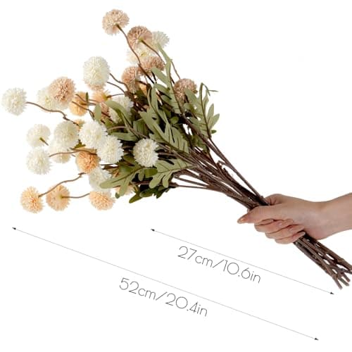 trytuny Fake Fall Flowers for Vase, Faux Silk Kiku Mums, Artificial Pom pom Floral Bouquets Indoor Centerpiece Office Coffee Table Boho Home Decorations (9, Mixed Cream) - Thumbnail 2