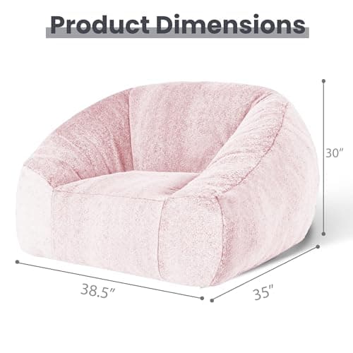 lilanoon Bean Bag Chairs for Adults, Giant Beanbag Sofa Comfy Reading Chair, Oversized Bean Bag Chairs for Living Room Bedroom, Soft Faux Fur Fabric, 3.2FT, Pink, Plush - Thumbnail 2