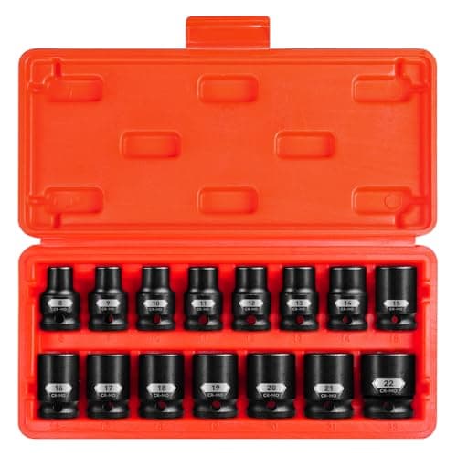 PGROUP 15-Piece 1/2" Drive Shallow Impact Socket Set, Metric Size (8-22mm) 12-Point Socket Set, CR-MO Steel for Automotive & DIY - Image 1
