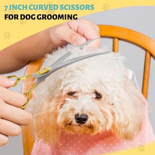Ethyxe 7 Inch Curved Dog Grooming Scissors Made Of 440C Stainless Steel Professional Downward Curved Pet Face Trimming Shears with Jewelled Screw, Sharp & Comfortable for Groomers - Thumbnail 6