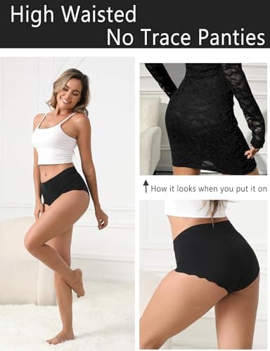 MCOWOD Womens Underwear, Seamless Underwear for Women, No Show Full Coverage Panties, Scalloped Edge, No Roll Down, Size XL, Multicolor, 6-Pack - Thumbnail 4