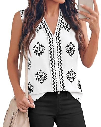 BTFBM Womens Tank Tops Floral Printed V Neck Sleeveless Spring 2026 Business Work Dressy Casual Shirts Chiffon Blouses(White, X-Large) - Image 1