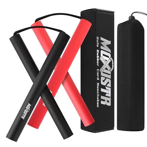 MOXIISTR Safe Foam Rubber Cord Nunchakus Karate Upgraded for Beginners Practice and Training 2 Pack (Short Black-Short Red) - Image 1