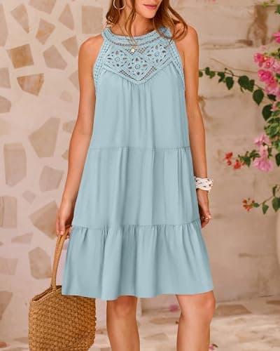 BTFBM Women Summer Dresses 2026 Casual Spring Clothes Sleeveless Halter Neck A-Line Boho Mini Dress Beach Vacation Sundress(Mint Green, Large) - Thumbnail 3