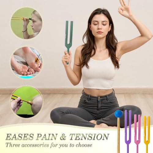 Hugbow 10 PCS Unweighted Tuning Fork for Healing Set, Multi-Color Chakra Tuning Forks, Aluminum Alloy Solfeggio Tuning Forks with Activator & feet (174-963Hz) for Sound Healing - Thumbnail 2