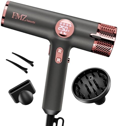 FMZ Professional Hair Blow Dryer with Diffuser, 1875W High Speed Brushless Motor for Fast Drying, Smart Display, Portable Small Light weight Low Noise, Curly Ionic Blowdryer for Women Men Salon Travel - Image 1