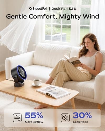 SWEETFULL USB Small Desk Fan - 5 Inch Mini Personal Desktop Fan, 4 Speeds Cooling Strong Airflow, 360° Adjustable Tilt, Quiet Portable Table Fans for Bedroom, Home, Office, Travel & Cruise, Black - Thumbnail 2