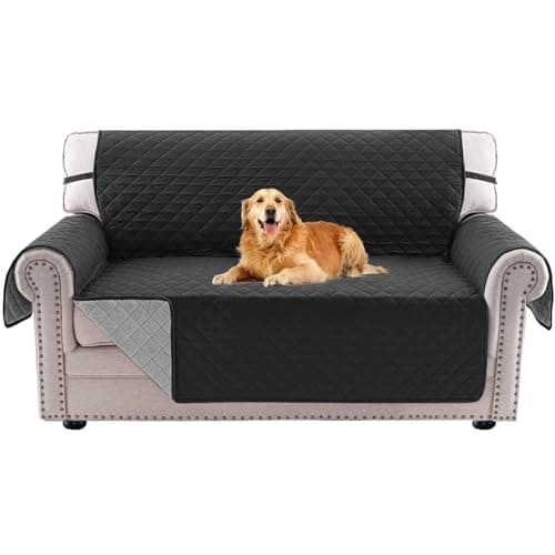 PrinceDeco Thick Quilted Couch Cover, Reversible Loveseat Sofa Slipcover Water Resistant Couch Covers for 2 Cushion Couch Sofa, Furniture Protector, Washable (XL Loveseat 54", Black/Gray) - Image 1