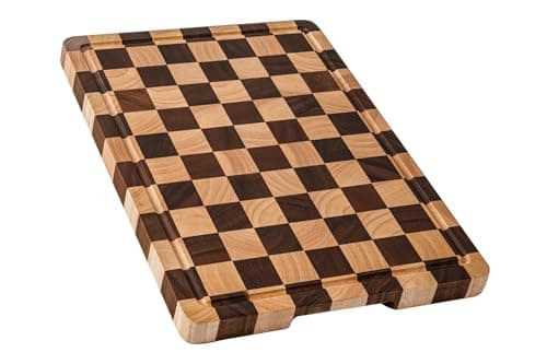 THETCHRY Cutting Boards for Kitchen, Checkered Cutting Board Upgraded, Acacia Wood Chopping Board with Juice Grooves & Handles, Large Butcher Block Serving Tray with Gift Box, 16.5" x 11.6" x 0.8" - Image 1