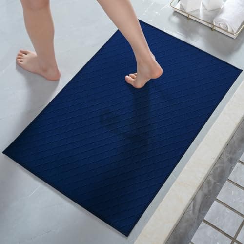 AMOAMI Ultra Thin Bathroom Rugs, Rubber Backed Bath Mats for Bathroom Non Slip, Absorbent Bathroom Mat for Floor, Shower, Sink (17"x28", Blue) - Image 1
