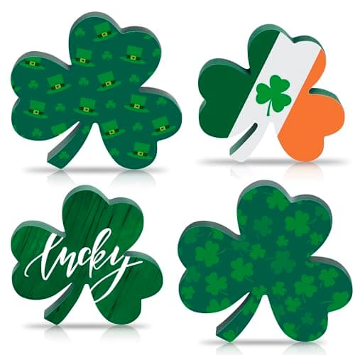 St Patricks Day Wooden Shamrock Decoration, 4-Piece Set of St. Patrick's Day Tabletop or Tray Multi-Layer， tiered tray decor Tray Decoration, shamrock decorations, Office Decor - Image 1