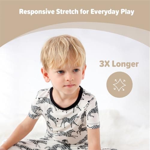 NewSeed Kids 2-Piece So Soft 2-Piece Playtime Set – Short Sleeve Crew Neck Top with Matching Leggings, Little to Big Kids (Zebras, 7-8Y) - Thumbnail 3