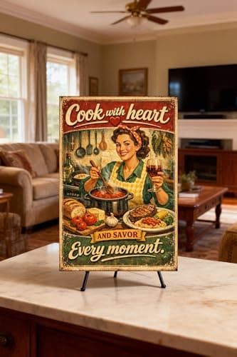 Cook With Heart Tin Sign Vintage Kitchen Wall Decor Rustic Cooking Quote Metal Poster Retro Farmhouse Culinary Art 8x12 Inch Food Lover Wall Display Home Restaurant Cafe Bar Decoration - Thumbnail 3