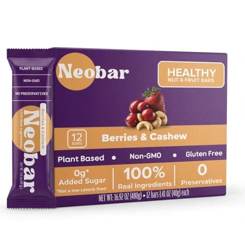 NEOBAR Fruit and Nut Bars - Plant-Based Vegan Snack Bars, Gluten Free Dairy Free Snacks, No Added Sugar, No Preservatives, Non-GMO | Berries & Cashew,12 Count - Image 1