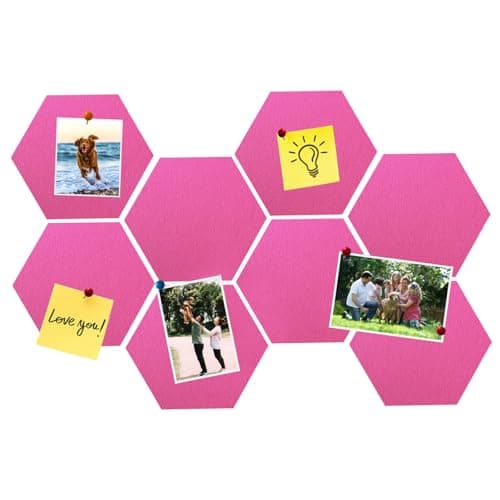 HULAVO 8 Pcs Hexagon Felt Cork Bulletin Board Tiles, Self Adhesive DIY Bulletin Board Pin Board for Office School Home Wall Decor Memos Photos Display(Rose Pink)