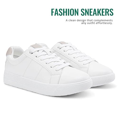 Vepose Women's White Casual Walking Sneakers, Fashion Tennis Low Top Slip On 8013 Shoes, Size 8M US(CJY8013 White Beige 08) - Thumbnail 4