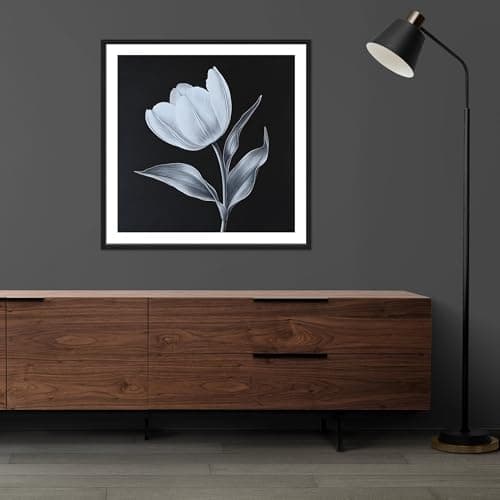 Moonow7 Tulip Flower Wall Art Prints, Black White Poster for Living Room, Bedroom, Kitchen or Bathroom Decoration, Minimalist Floral Artwork, Unframed Size 30x30 cm / 12x12” - Thumbnail 6