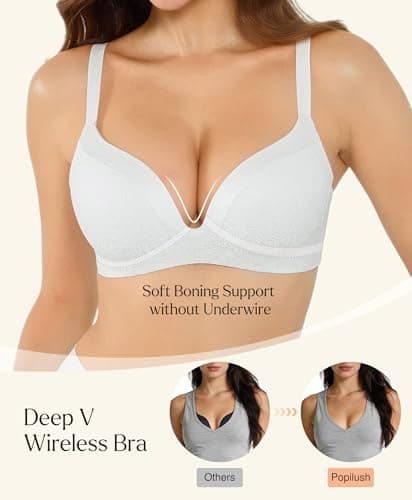 Push Up Lace Bralettes for Women No Underwire Wireless Bras with Support and Lift Deep V Comfortable Padded Bra 3D Molded White - Thumbnail 3