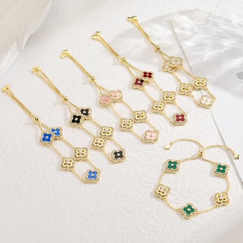 Turandoss Clover Bracelet for Women Birthday Gifts - Dainty 14K Gold Plated CZ Pendant Bracelets Blue Four Leaf Clover Pendant Bracelet Lucky Blue Charm Bracelets Simple Lucky Jewelry - Thumbnail 6