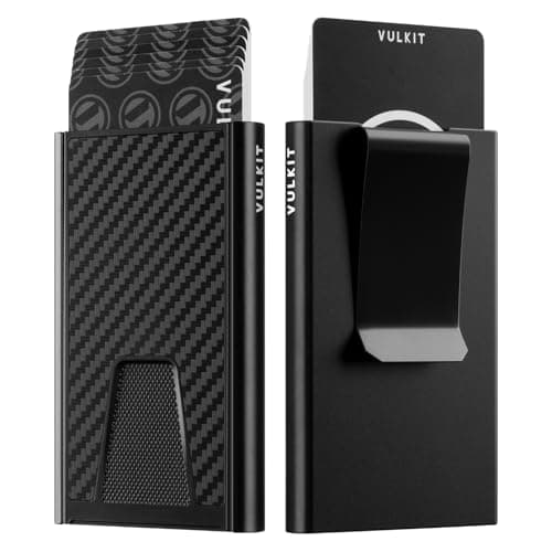 VULKIT Slim Card Wallet with Money Clip, Metal POP UP Credit Card Holder RFID Blocking, Carbon Black - Image 1