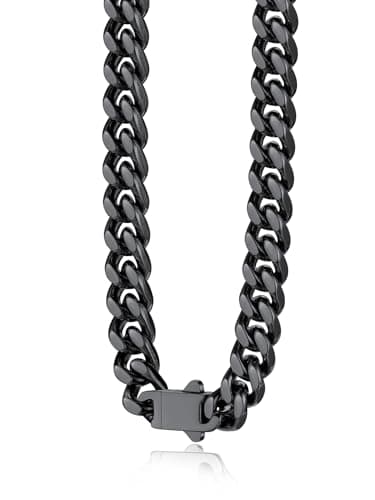 7mm Black Men's Cuban Link Chain Necklace Gift for Men 28 Inch Long Black Mens Chain Hip Hop Necklaces for Men Party Jewelry, Hypoallegenic Tranish Resistant, 28" - Image 1