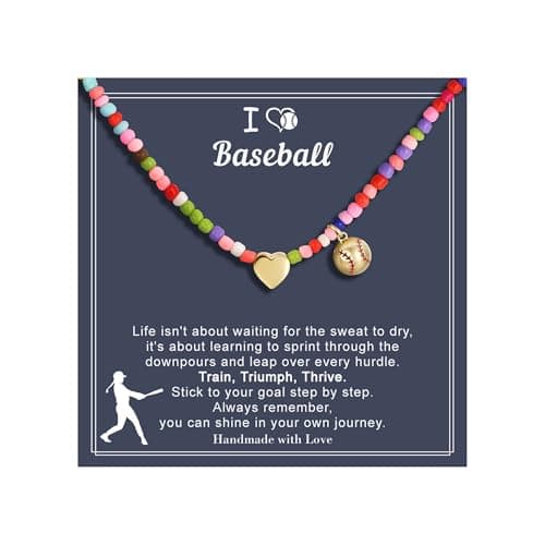 Turandoss Colorful Beaded Baseball Necklace - 14k Gold Plated Dainty Heart Pendant Choker Necklaces for Her Mom Personalized Jewelry Gifts - Image 1